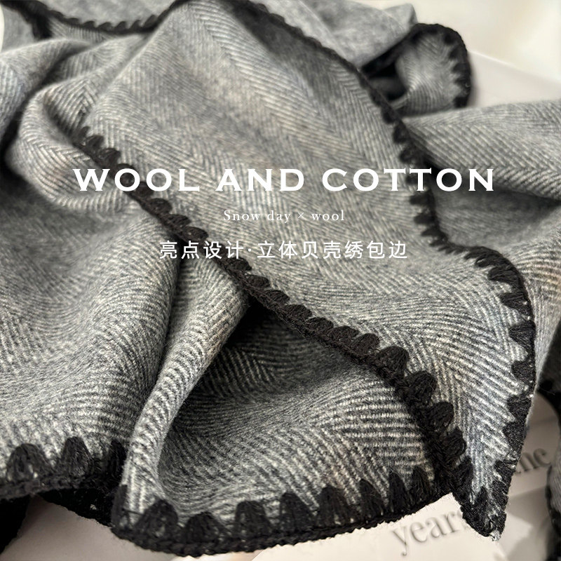 法式复古高级感！混纺羊毛围巾女冬季休闲百搭保暖三角巾披肩围脖