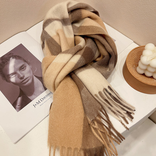 重磅珍品澳洲wool简约百搭格子羊毛围巾女情侣窄版长款男士围脖