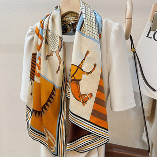 骏马图志！14姆米真丝丝巾女桑蚕丝素绉缎手卷边韩版百搭披肩两用