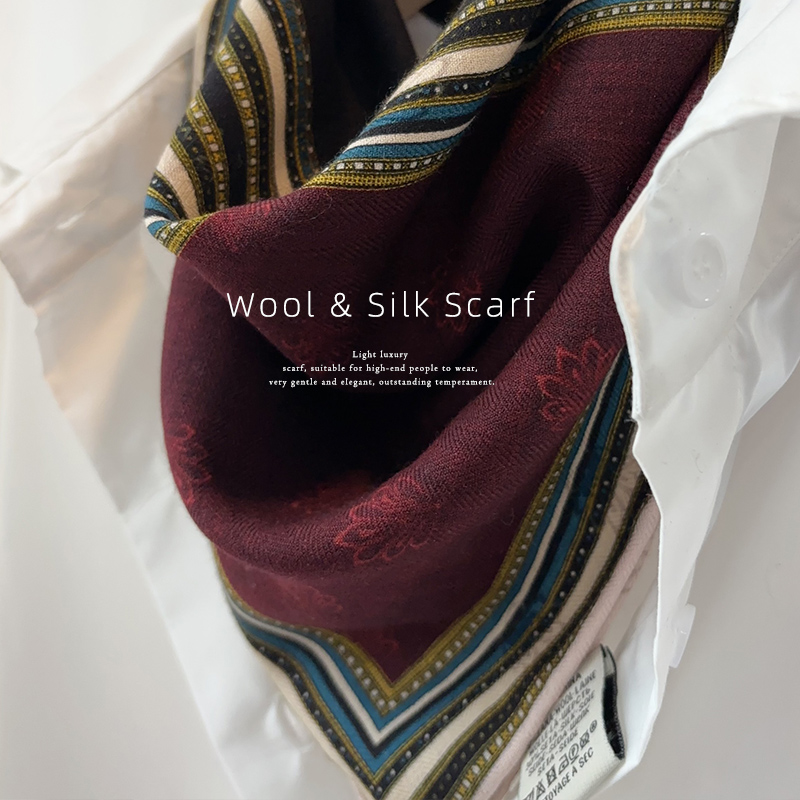 意式撞色设计！四格拼接丝毛围巾女冬季精致艺术真丝羊毛方巾披肩