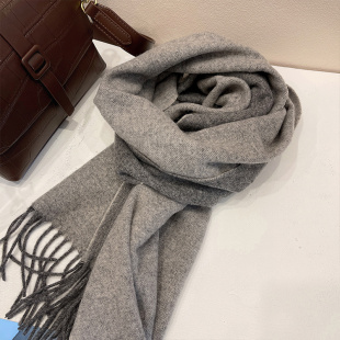 重磅珍品澳洲wool纯色简约双面羊毛围巾女冬百搭保暖窄版 围脖 男士