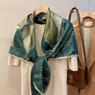 100%silk杭州丝绸桑蚕丝巾春夏季百搭真丝围巾女110方巾披肩两用