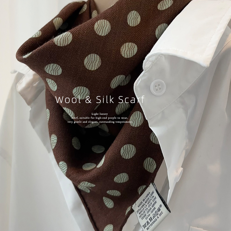 复古摩卡波点！优雅丝毛围巾女冬