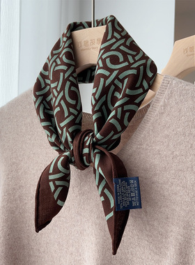 「复古棕绿色系」知性丝毛围巾女冬季百搭多功能真丝羊毛方巾领巾