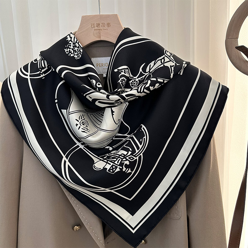 优雅气质风！斜纹真丝丝巾女法式