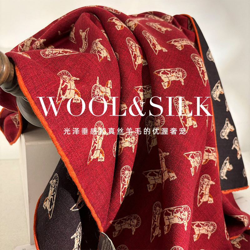 意大利红黑马车！奢级丝毛围巾女