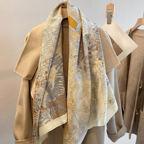 日系雅致人字纹真丝羊毛方巾