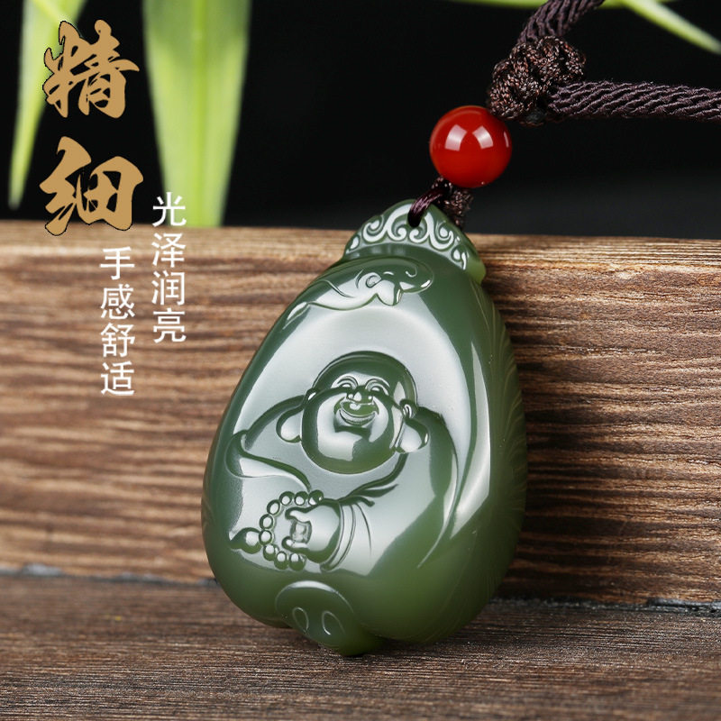 天然和田玉弥勒佛玉石吊坠男女玉佛项链立体温润正品保真新款玉坠
