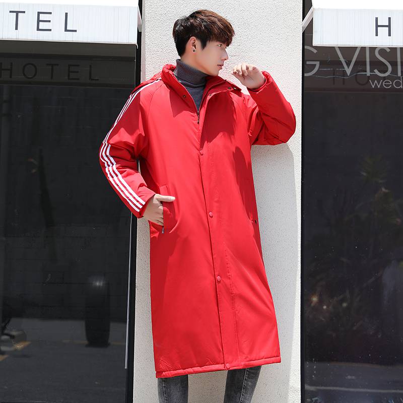 体育生冬训大衣长款加绒过膝棉服