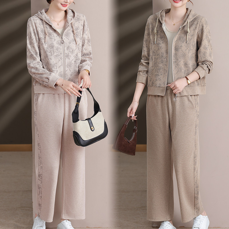 2026春季新款连帽开衫两件套女休闲运动套装大码穿搭长裤女装透气