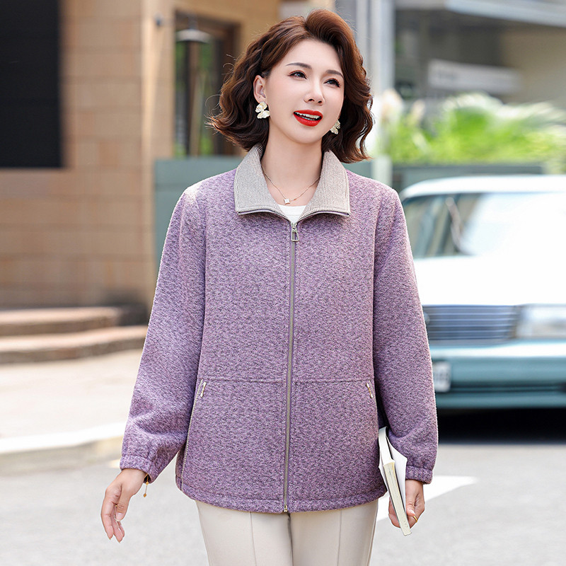 妈妈装紫色拉链开衫外套洋气减龄