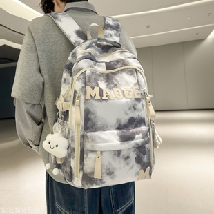 高中生书包初中女生高颜值小众上学背包男小学生双肩包大学生扎染
