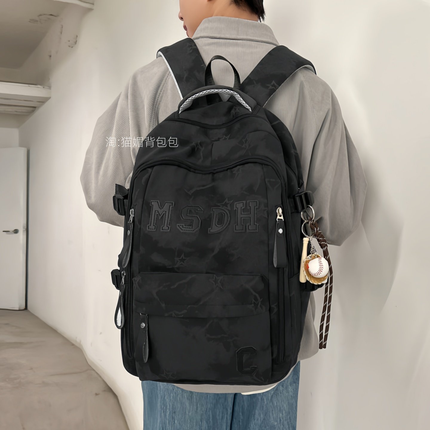 书包男生高中生2026新款尼龙双肩包女高级感小众黑背包初中大容量