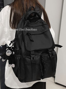 高中生书包男生初中生大容量双肩包设计感小众百搭黑色电脑背包女