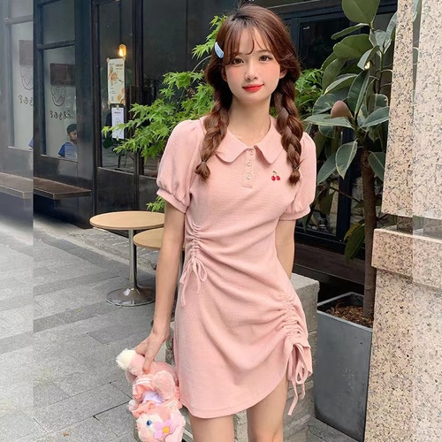 First love girlfriend cherry Polo skirt female 2022 summer new dress design sense college style drawstring A-line skirt