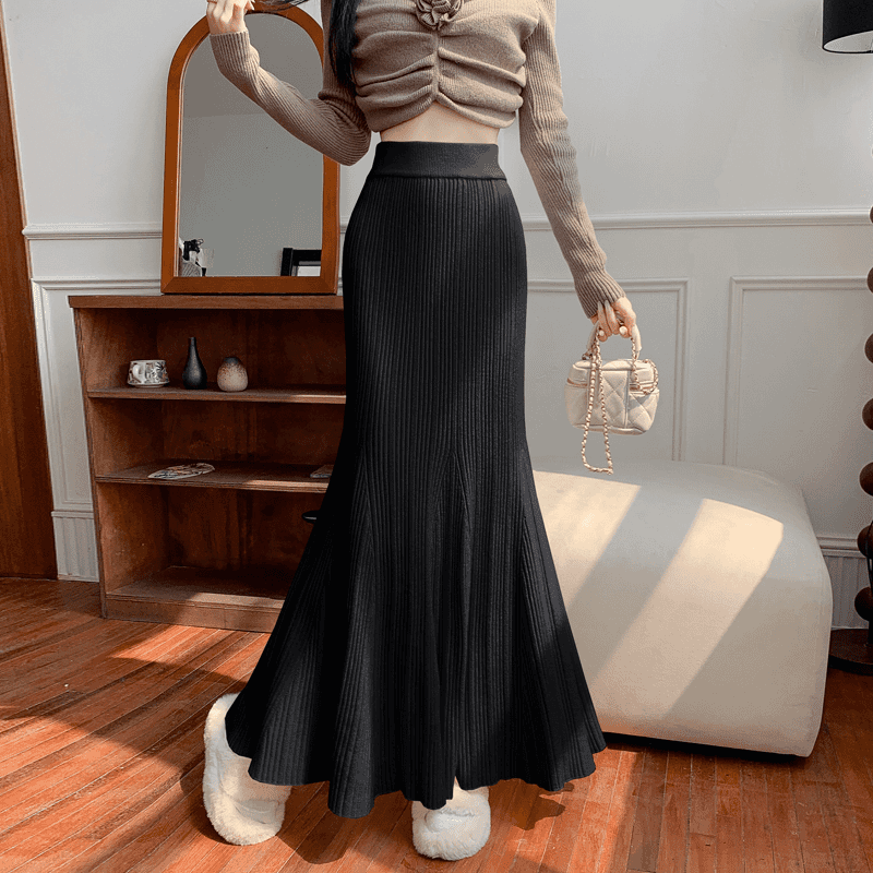 针织中长款半身裙白色女高腰遮胯显瘦梨型身材白色半身