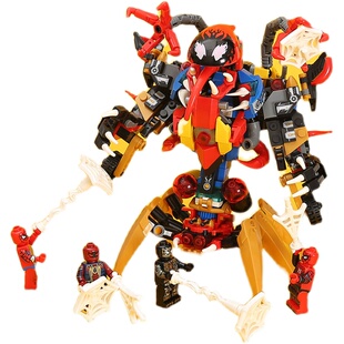 超级英雄蜘蛛侠机甲积木人仔怪物益智组装机器人玩具男孩模型摆件