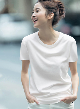 闭眼入 高端丝光纯棉宽松显瘦圆领短袖女士T恤 白色原宿体恤上衣