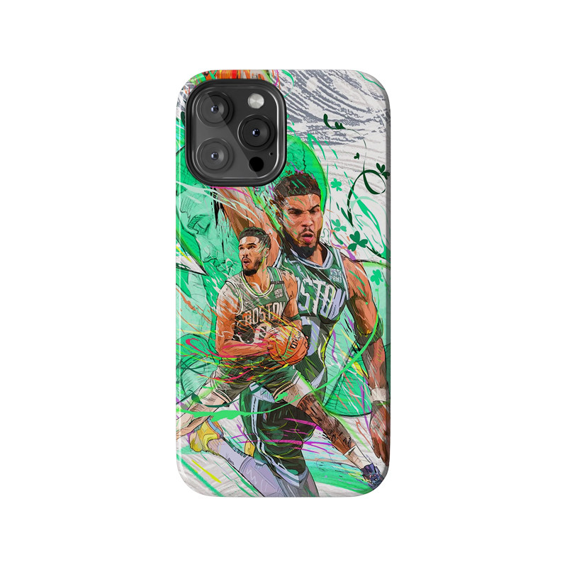 NBA凯尔特人队杰森塔图姆三叶草 个性酷炫插画 适用苹果 iPhone 14/15/16/17 Pro Max双层全包防摔磨砂手机壳