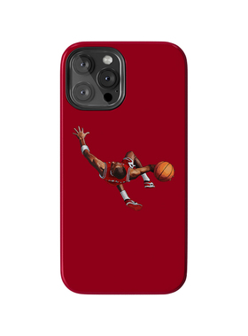 NBA篮球公牛队迈克尔乔丹 红色简约个性插画  适用苹果 iPhone 14/15/16/17 Pro Max双层全包防摔磨砂手机壳