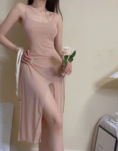 「巴洛克幻想」 纯欲高开叉睡裙性感网纱纯欲吊带纱裙长裙