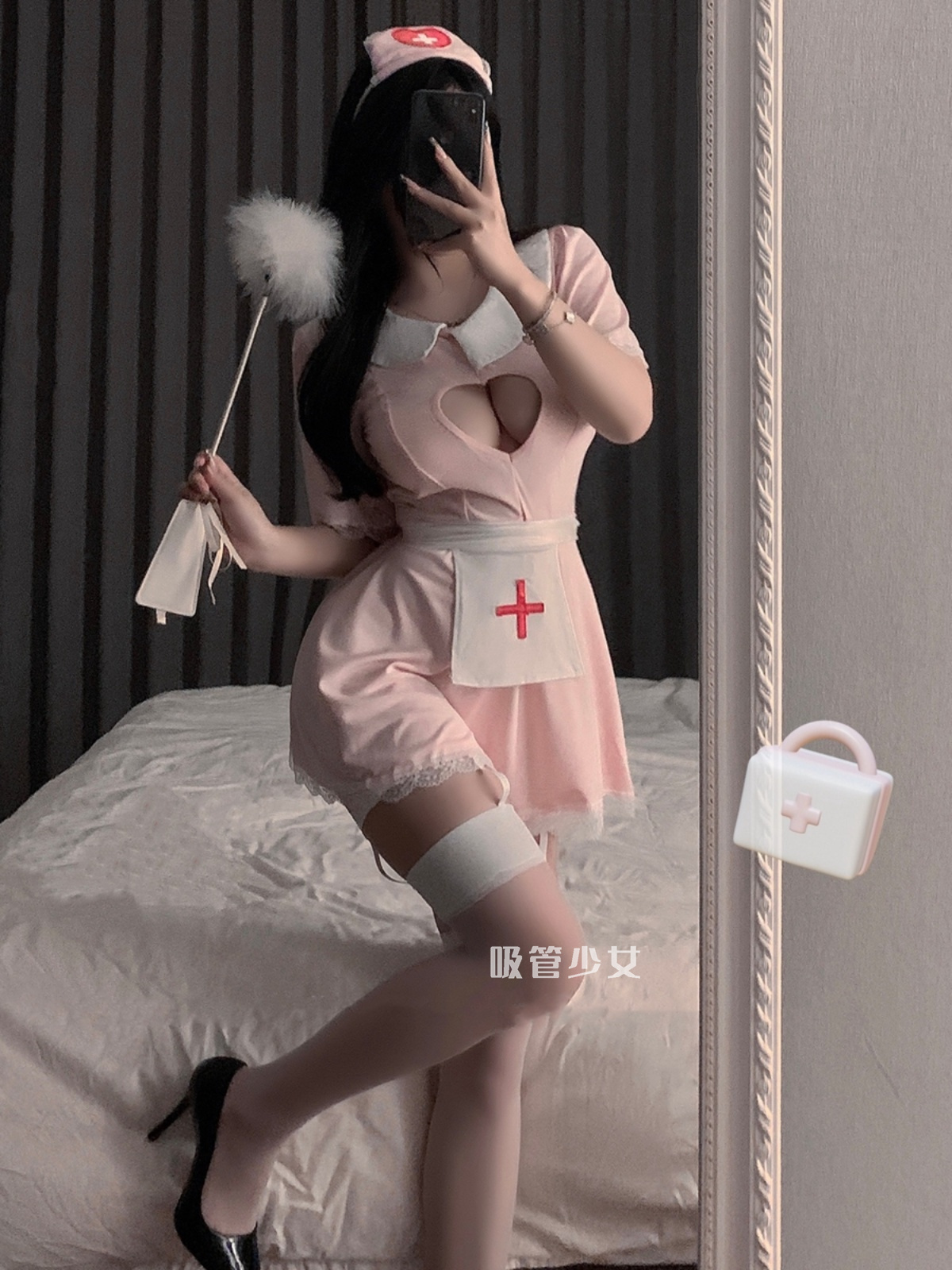 甜腻宠爱~纯情洋气纯欲制服性感护士COS显瘦镂空甜美连衣裙套装女