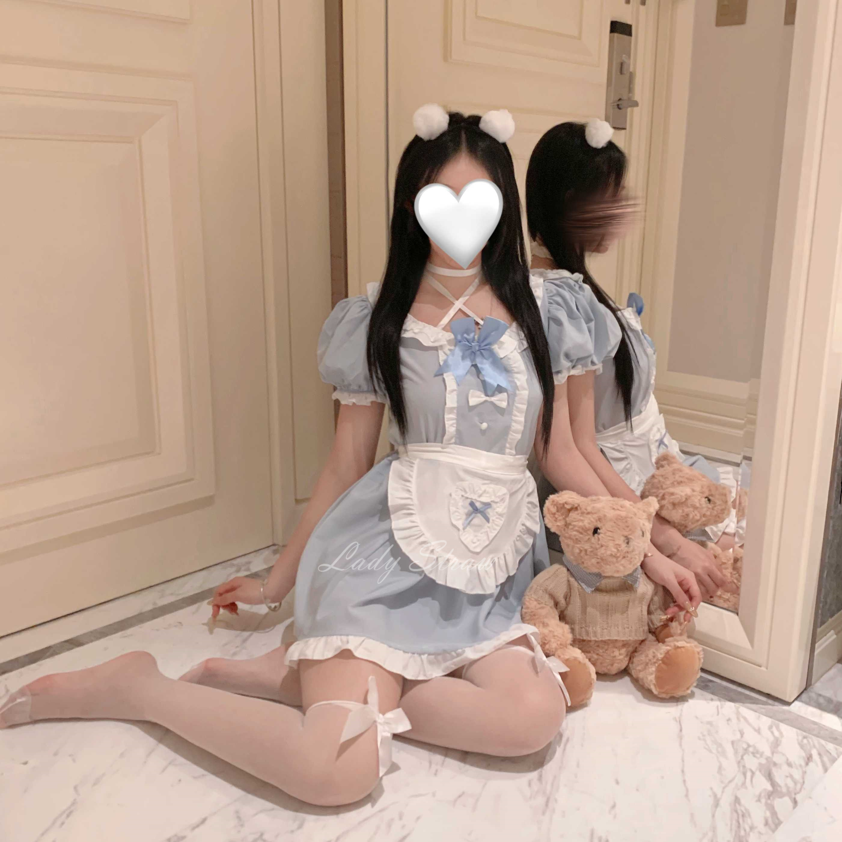 蓝莓甜心~日系二次蓝色女仆套装性感可爱少女洛丽塔纯欲女佣制服