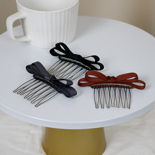 一对简约蝴蝶结插梳丸子头发梳碎发发夹后脑勺黑色头饰好看侧边夹