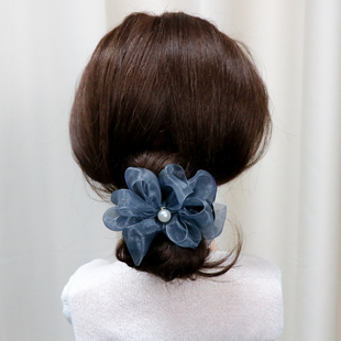 灰蓝色蝴蝶结抓夹低马尾鲨鱼夹横夹发量多发夹丸子发饰高级感头饰
