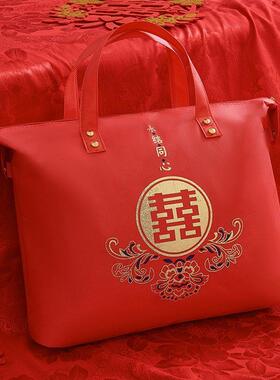 婚庆四件套被子手提袋喜被收纳袋结婚陪嫁包装袋红色