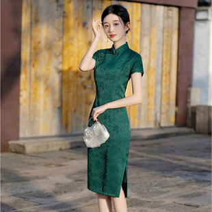 仿真丝纯色日常改良旗袍连衣裙年轻款 复古短袖 2025年新款 旗袍夏装