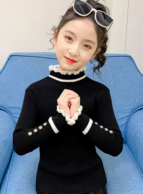 女童毛衣秋冬2025新款冬季儿童打底衫大童女孩黑色线衫一体绒内搭