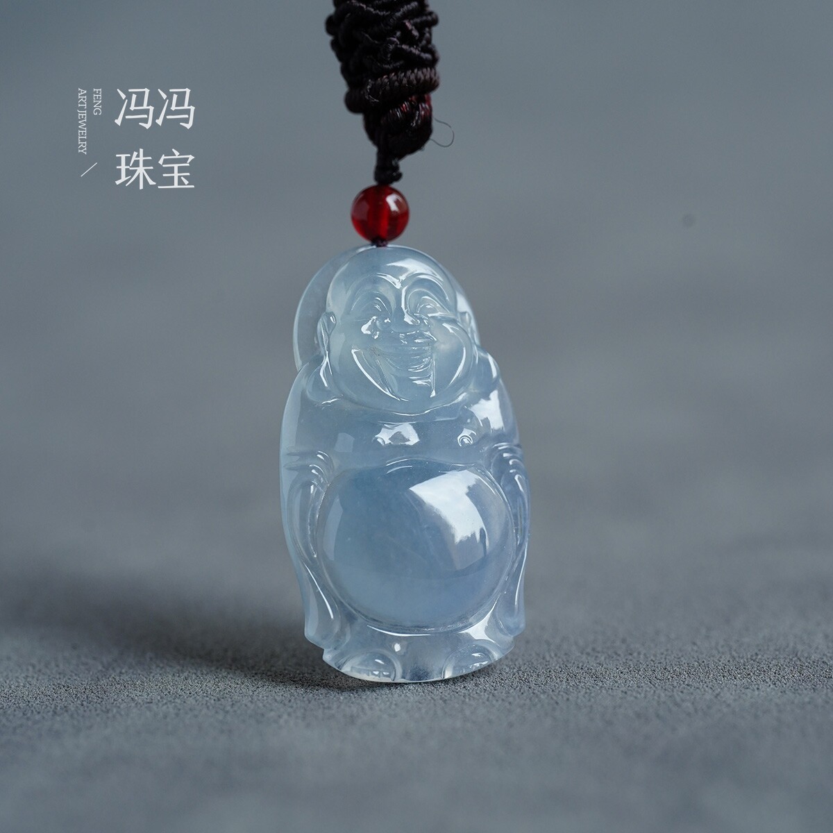 冯冯珠宝天然冰种浅紫翡翠站佛吊坠缅甸玉佛公挂件精品吉祥如意