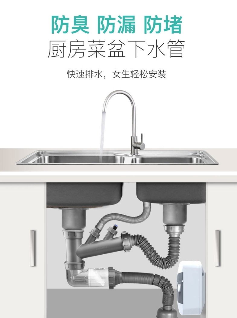 潜水艇洗菜盆下水管配件厨房水槽洗碗池过滤器溢水口三通头密封圈