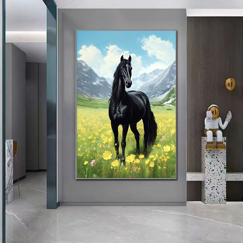 现代轻奢黑马钻石画客厅贴钻画