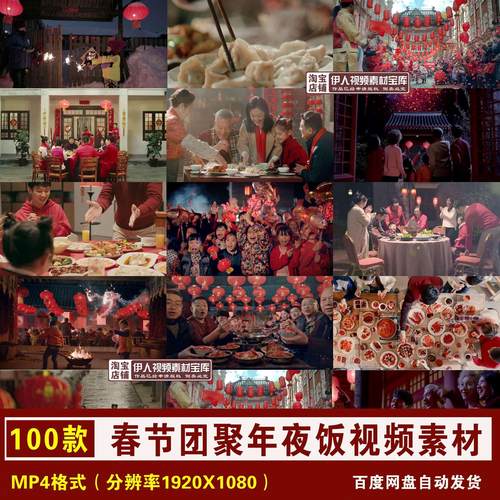 中国新年春节团圆团聚年夜饭春节习俗放烟花购物包饺子视频素材