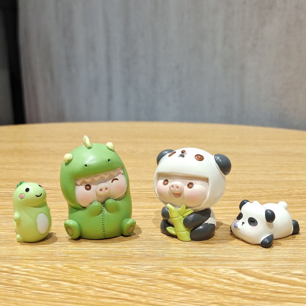 卡通治愈系桌面小摆件车内可爱猪仔装饰品树脂花盆工艺品解压礼物