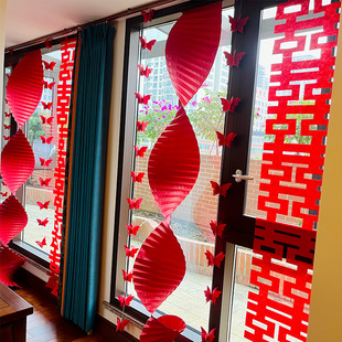 结婚用品大全婚礼镂空皱褶立体喜字摆件无纺布喜瓦楞折纸长条连喜