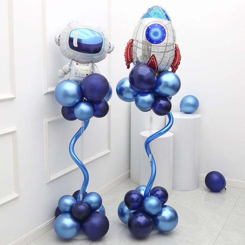 雨丝立柱路引宝宝周岁百天派对酒店舞台装饰布置蓝色系列乳胶气球