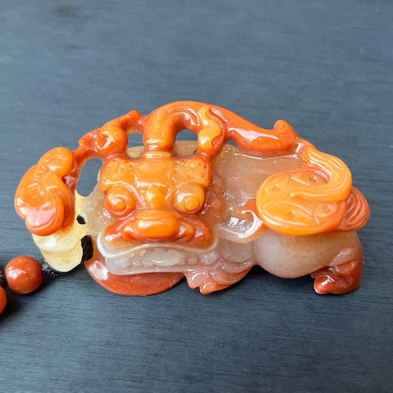 云南纯天然黄龙玉霸王貔貅金沙料料子温润 做工精细配证书包邮