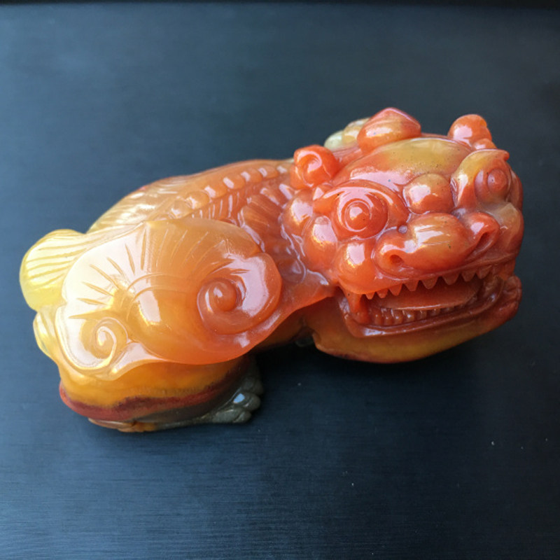 云南纯天然黄龙玉金沙料霸王貔貅手把件小摆件 颜色鲜艳 配证书