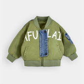 MIMY儿童棒球服外套2023新款 帅气 韩版 男童秋装 牛仔拼接英伦风薄款