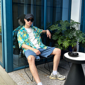 轻薄透气男童花衬衣短袖 海南度假亲子装 2024新款 套装 翻领潮 花衬衫