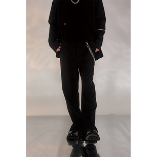 ATLB官方潮牌垂坠质感宽松黑色直筒中开叉拉链西裤 男休闲vibe长裤