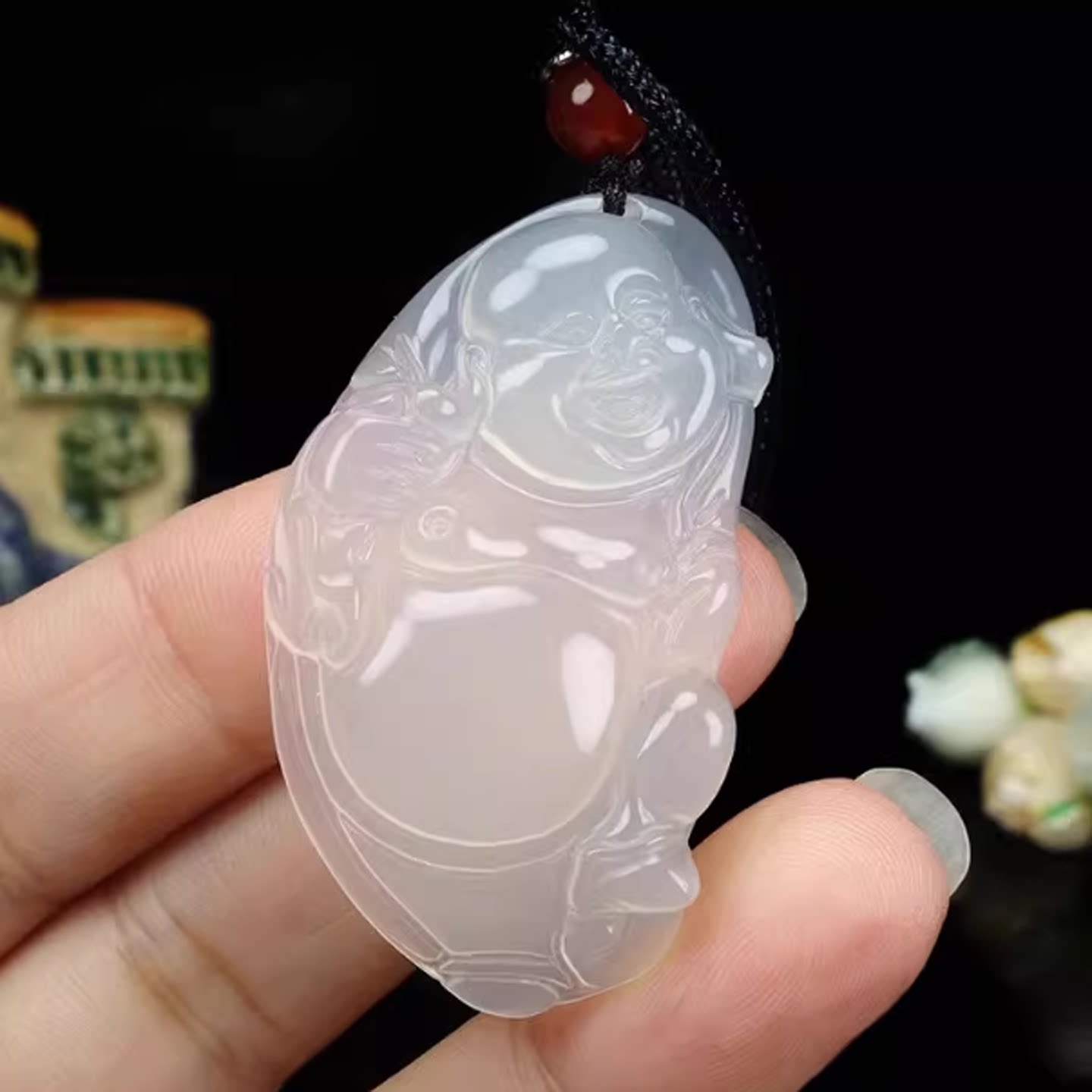 天然真冰种玉髓佛公吊坠玛瑙弥勒佛歪头佛挂件玉石玉器保平安时尚