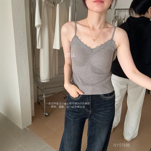 秋上新微磨毛蕾丝美背吊带打底