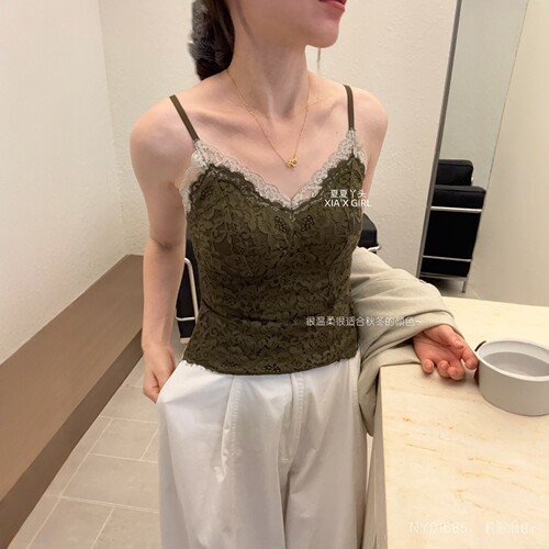 秋上新法式蕾丝美背吊带背心