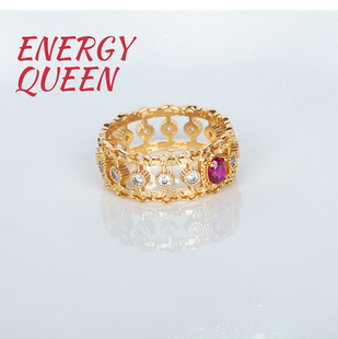 QueenEnergy女王能量E9910 14K镀金镶嵌培育红宝石戒指