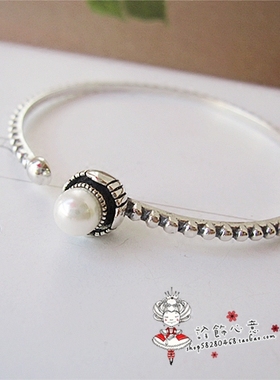 白色珍珠底座925银复古做旧手环