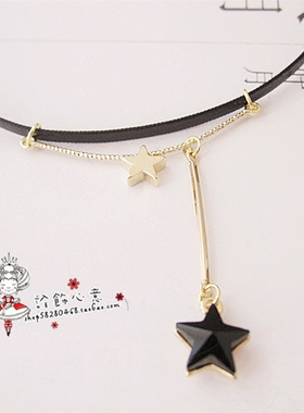 冷淡风五角星黑色皮质不规则项坠